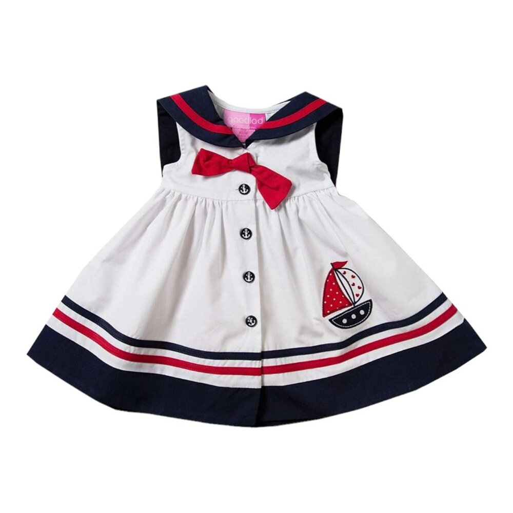 NWT $58 Good Lad 18m Girl Sailors Dress White Poplin Nautical Sailboat Applique - Picture 15 of 15